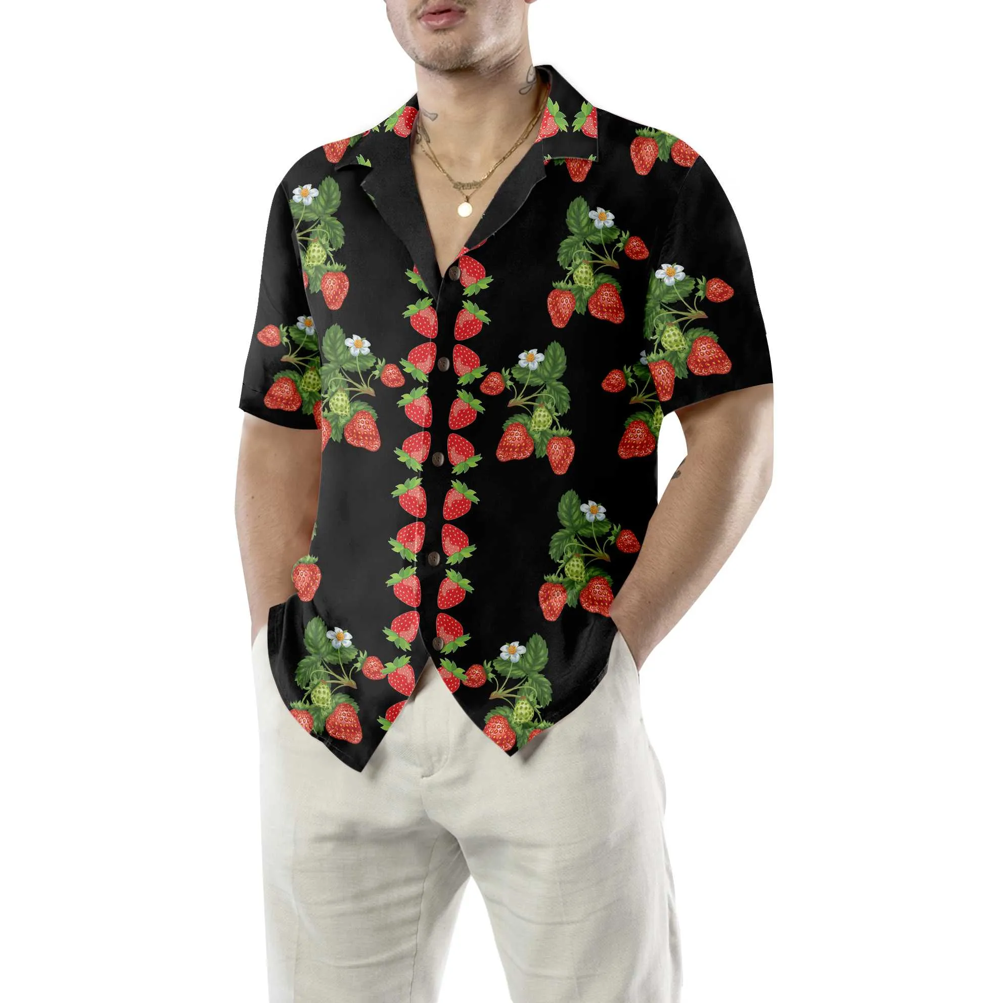 50s Style Strawberries Hawaiian Shirt, Strawberry Shirt For Men & Women, Strawberry Print Shirt