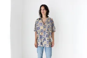 80s PURE SILK Neutral Abstract Print Boxy Shirt