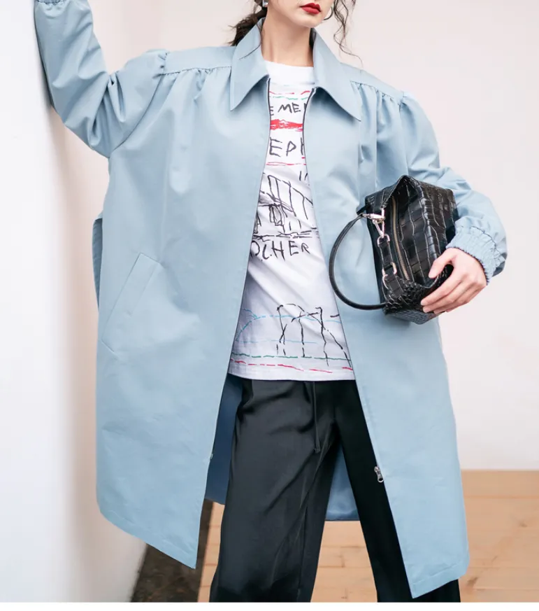 8GIRLS DESIGN BELTED LONGLINE TRENCH COAT IN BABY BLUE
