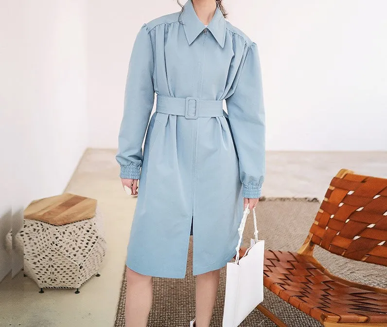 8GIRLS DESIGN BELTED LONGLINE TRENCH COAT IN BABY BLUE