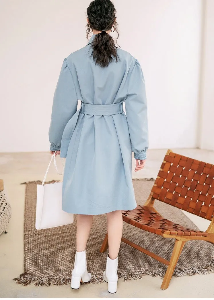 8GIRLS DESIGN BELTED LONGLINE TRENCH COAT IN BABY BLUE