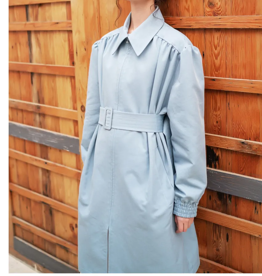 8GIRLS DESIGN BELTED LONGLINE TRENCH COAT IN BABY BLUE