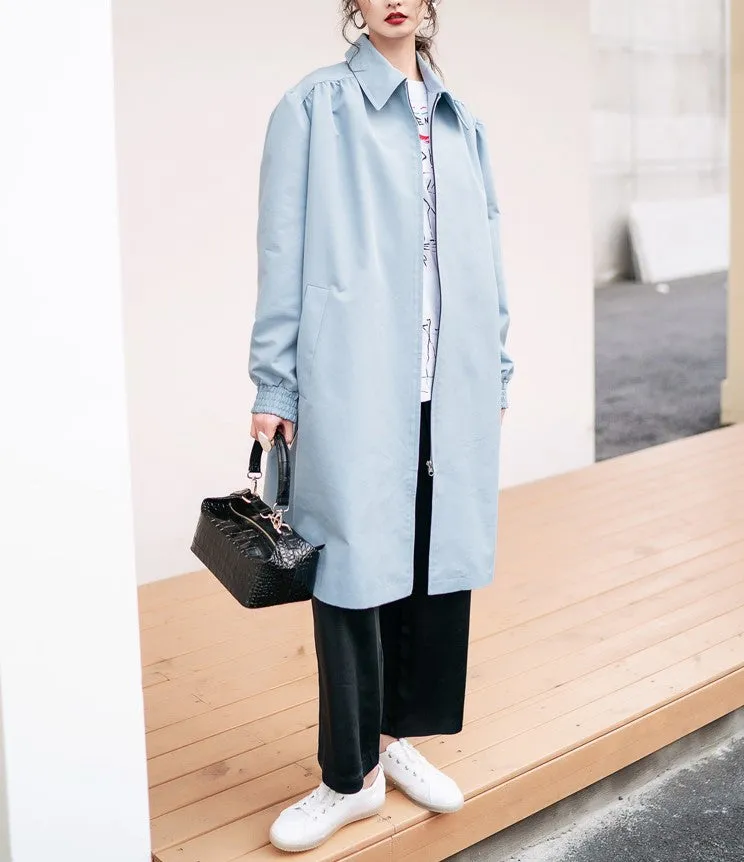 8GIRLS DESIGN BELTED LONGLINE TRENCH COAT IN BABY BLUE
