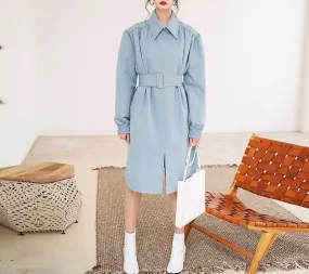 8GIRLS DESIGN BELTED LONGLINE TRENCH COAT IN BABY BLUE