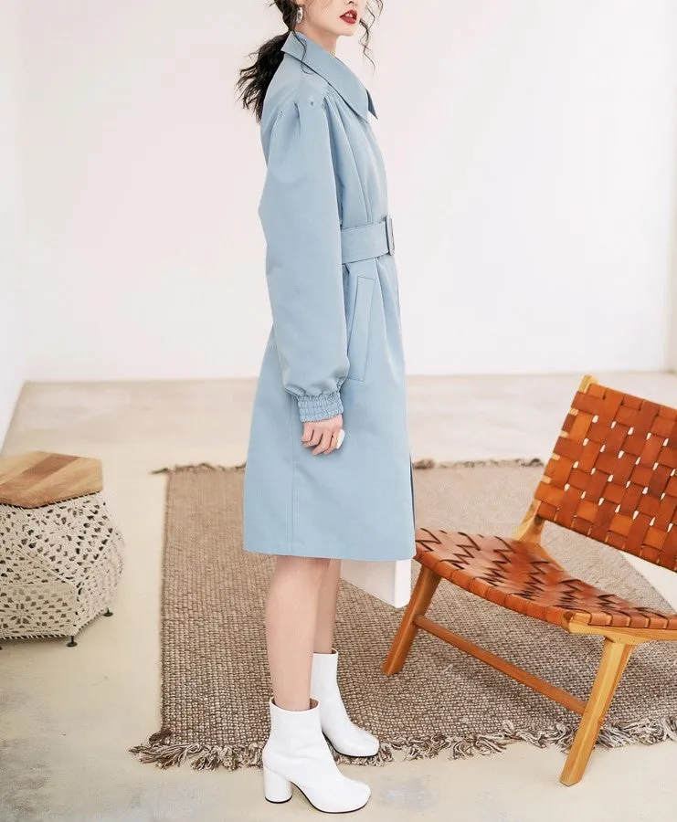 8GIRLS DESIGN BELTED LONGLINE TRENCH COAT IN BABY BLUE