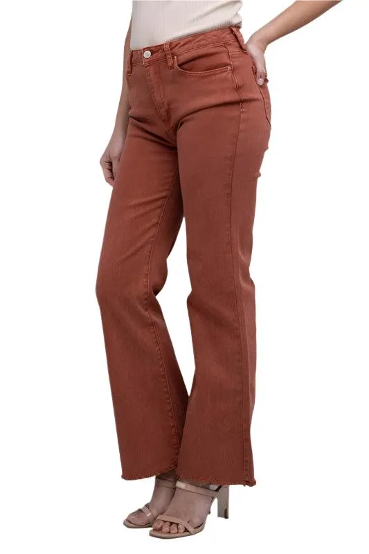 Acid Washed Frayed Cutoff Hem Straight Wide Pants