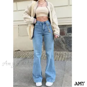 Amy Fashion - Casual Women's Flare High Waisted for Woman Streetwear Flared Denim 2024 Spring Summer Jean