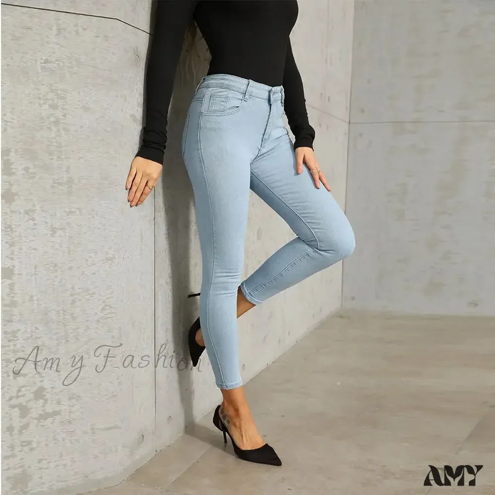 Amy Fashion - Stretch Skinny Women's High Waisted Sexy Streetwears Pencil Fashion Elastici Denim Slim Casual Jean