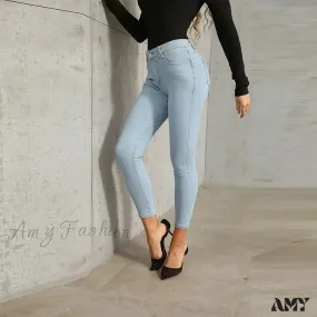 Amy Fashion - Stretch Skinny Women's High Waisted Sexy Streetwears Pencil Fashion Elastici Denim Slim Casual Jean