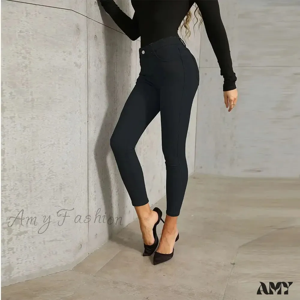 Amy Fashion - Stretch Skinny Women's High Waisted Sexy Streetwears Pencil Fashion Elastici Denim Slim Casual Jean