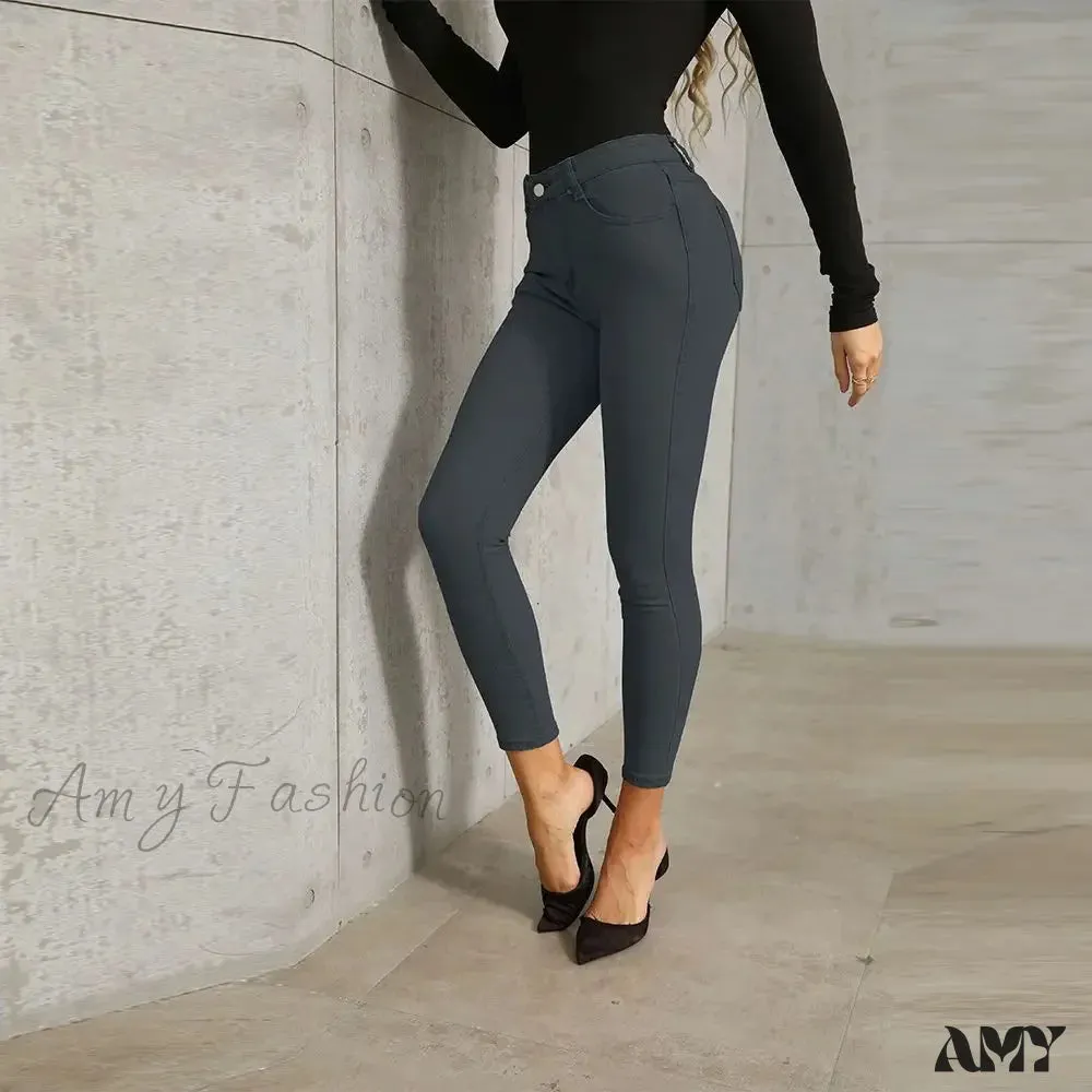 Amy Fashion - Stretch Skinny Women's High Waisted Sexy Streetwears Pencil Fashion Elastici Denim Slim Casual Jean