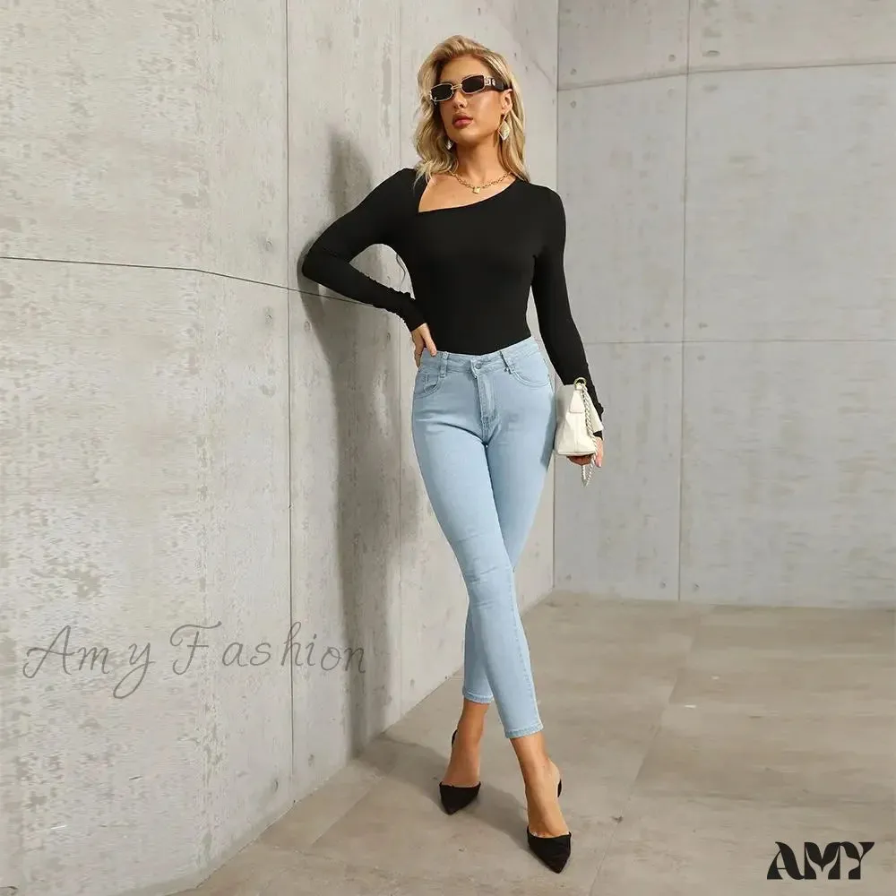 Amy Fashion - Stretch Skinny Women's High Waisted Sexy Streetwears Pencil Fashion Elastici Denim Slim Casual Jean