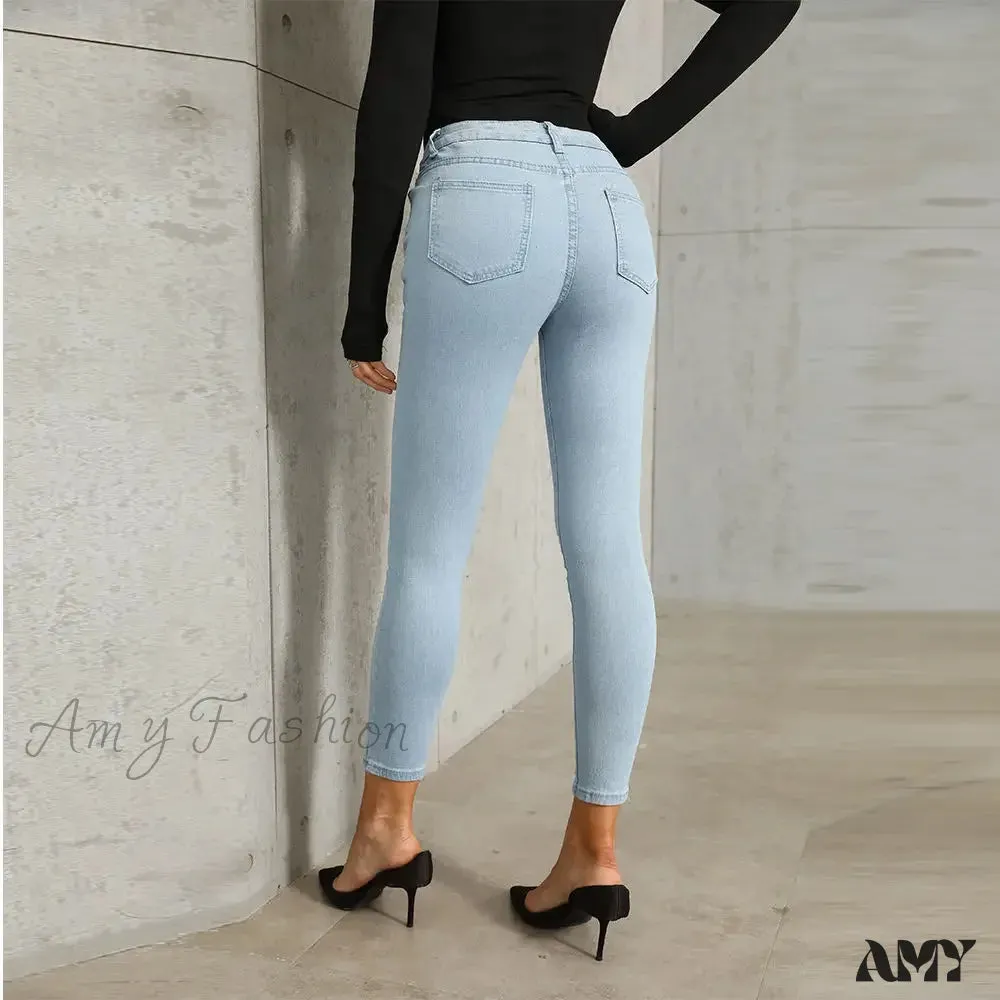 Amy Fashion - Stretch Skinny Women's High Waisted Sexy Streetwears Pencil Fashion Elastici Denim Slim Casual Jean