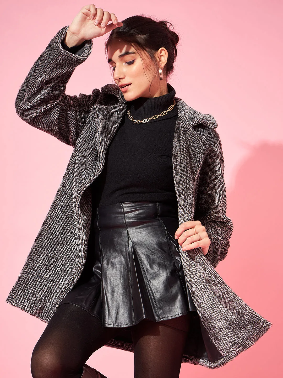 Athena Notched Lapel Front-Open Woollen Overcoats