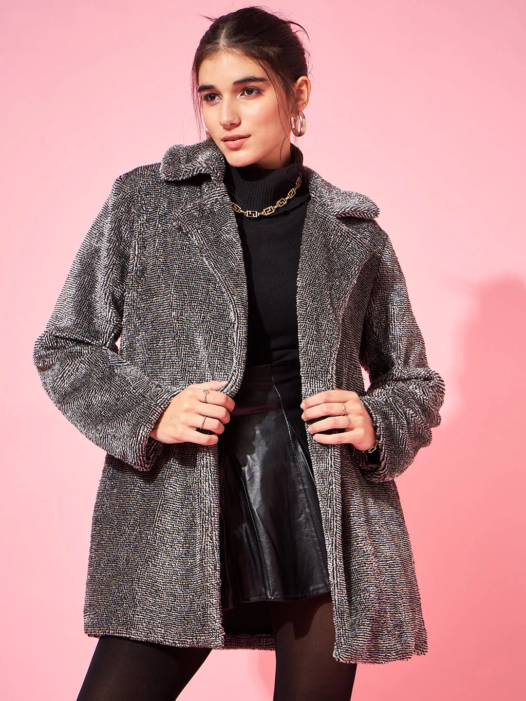 Athena Notched Lapel Front-Open Woollen Overcoats