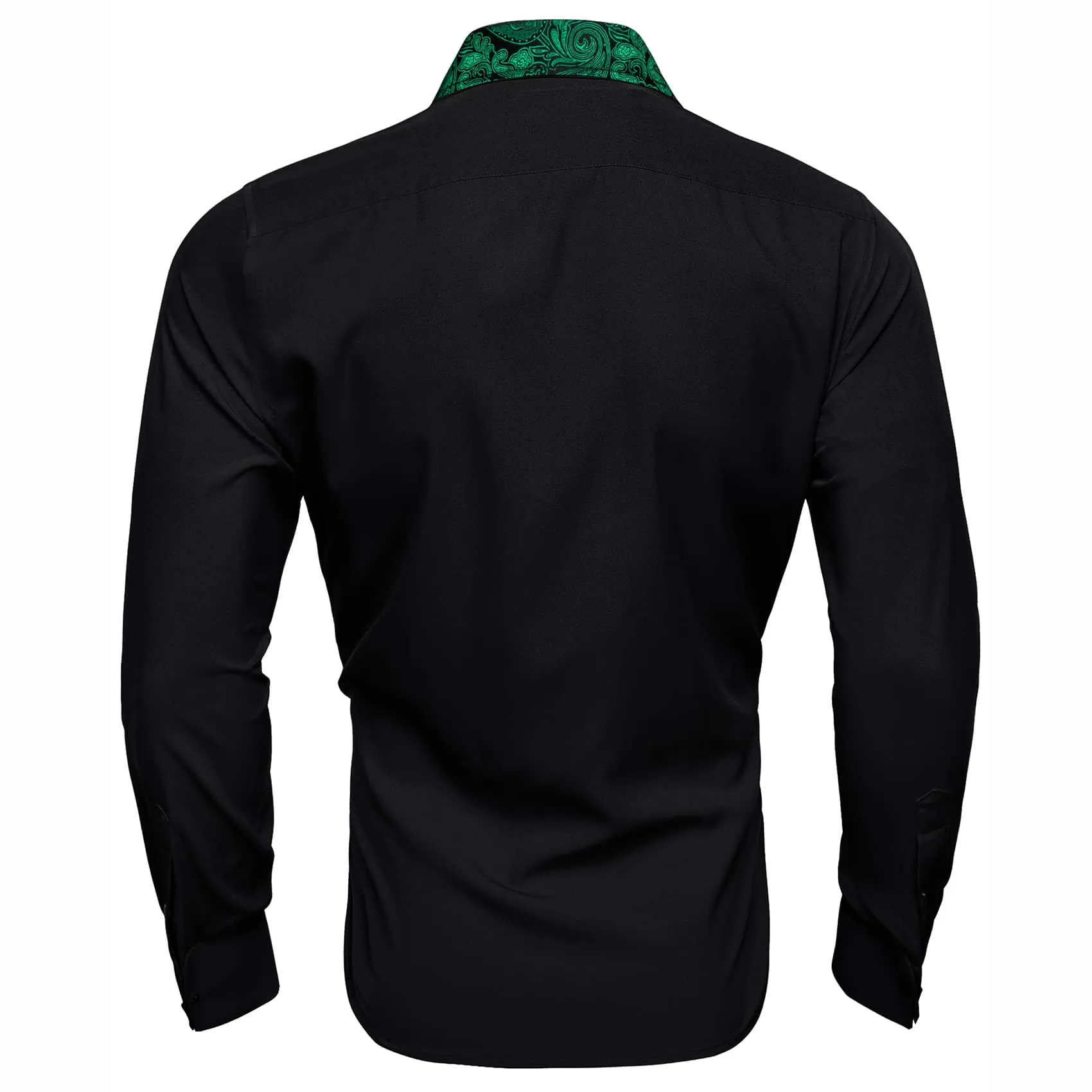 Barry Wang Black Shirt Green Paisley Cuffs Mens Silk Long Sleeve Shirt