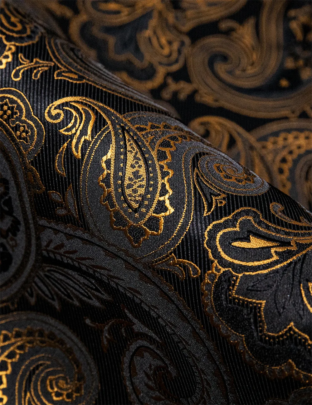 Barry Wang Long Sleeve Shirt Black Golden Paisley Silk Shirt