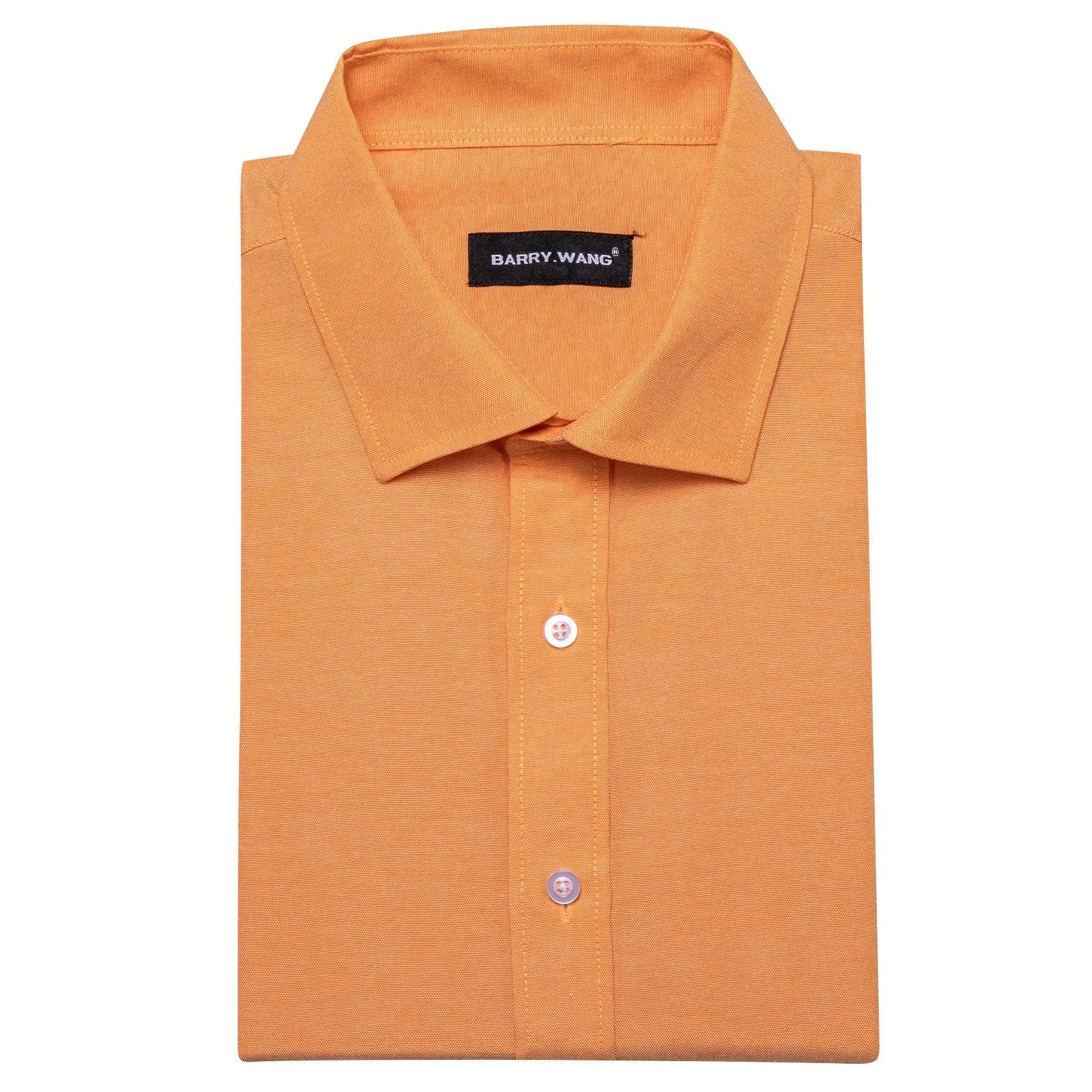 Barry Wang Orange Shirt Light Orange Button Up Solid Shirts Men's Top