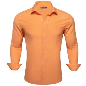 Barry Wang Orange Shirt Light Orange Button Up Solid Shirts Men's Top