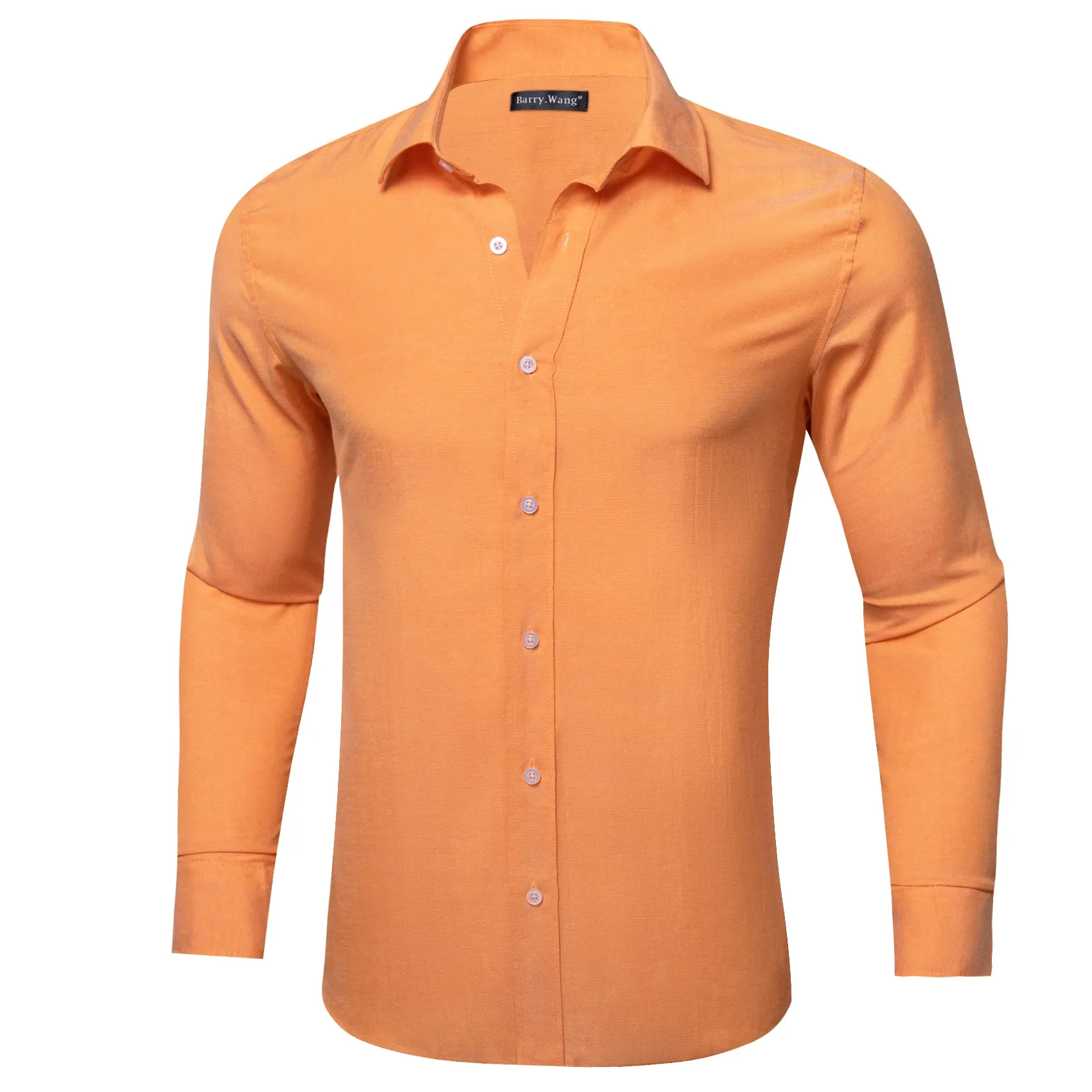 Barry Wang Orange Shirt Light Orange Button Up Solid Shirts Men's Top