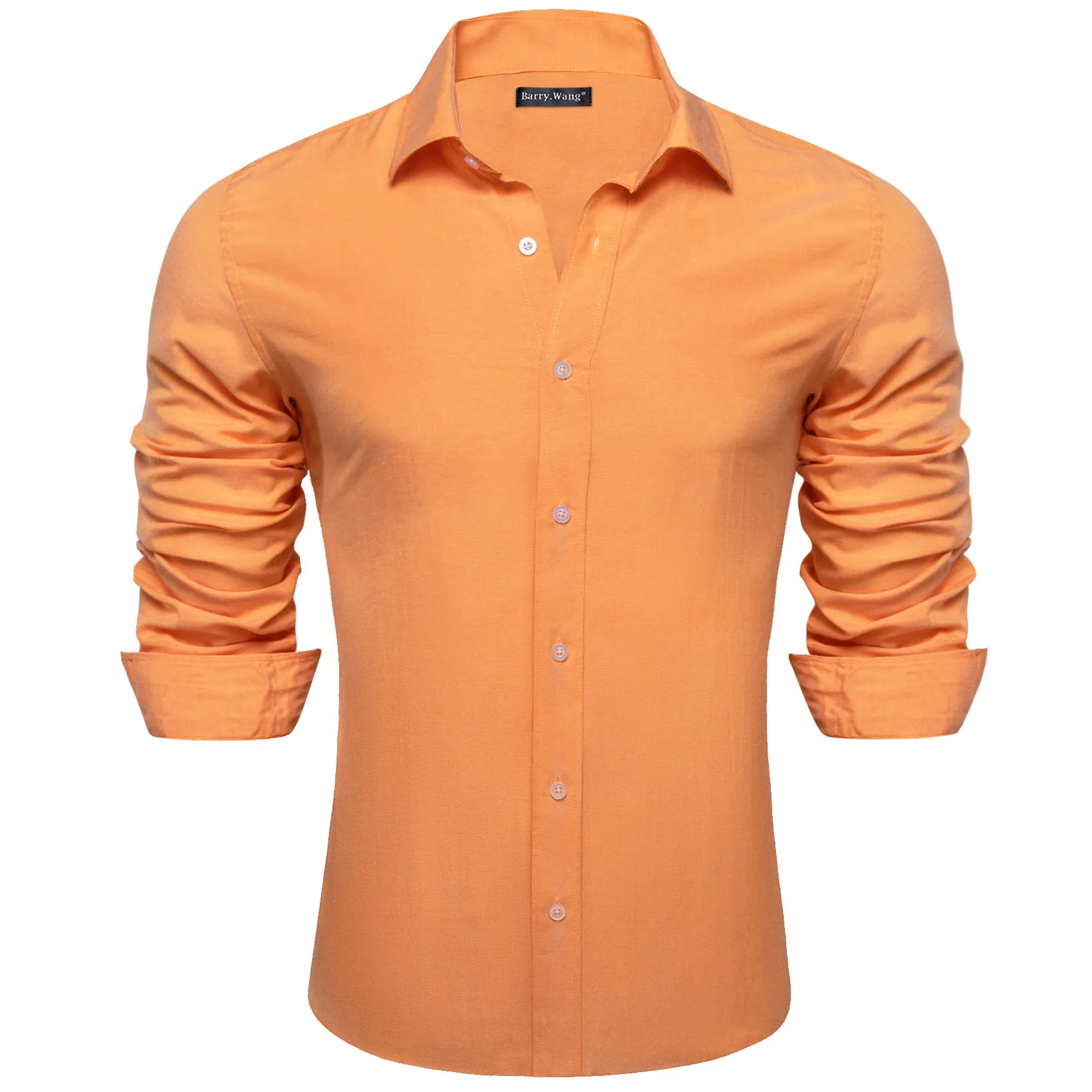Barry Wang Orange Shirt Light Orange Button Up Solid Shirts Men's Top