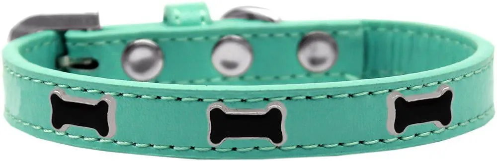 Black Bone Widget Dog Collar Aqua Size 12