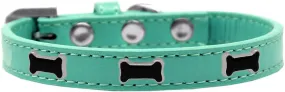 Black Bone Widget Dog Collar Aqua Size 14