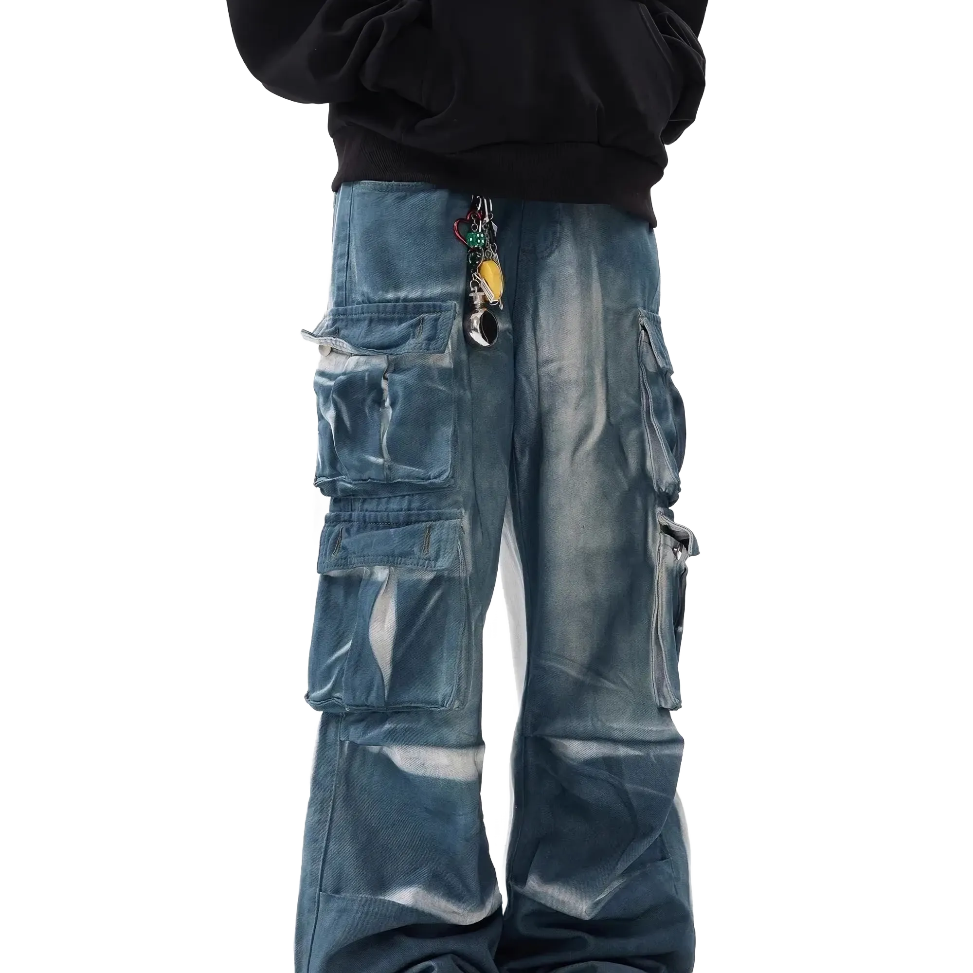 'Black Ice' Gradient Wash Utility Cargo Pants