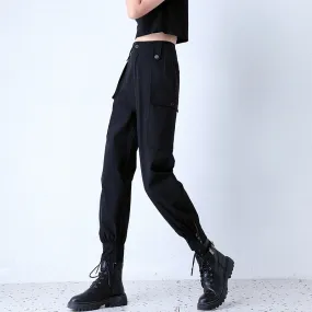 Black Quick-Drying Hip-Hop Pants Women Slim Look Summer Cargo Loose BF High Waist Thin Nylon Jogger Regular Pants