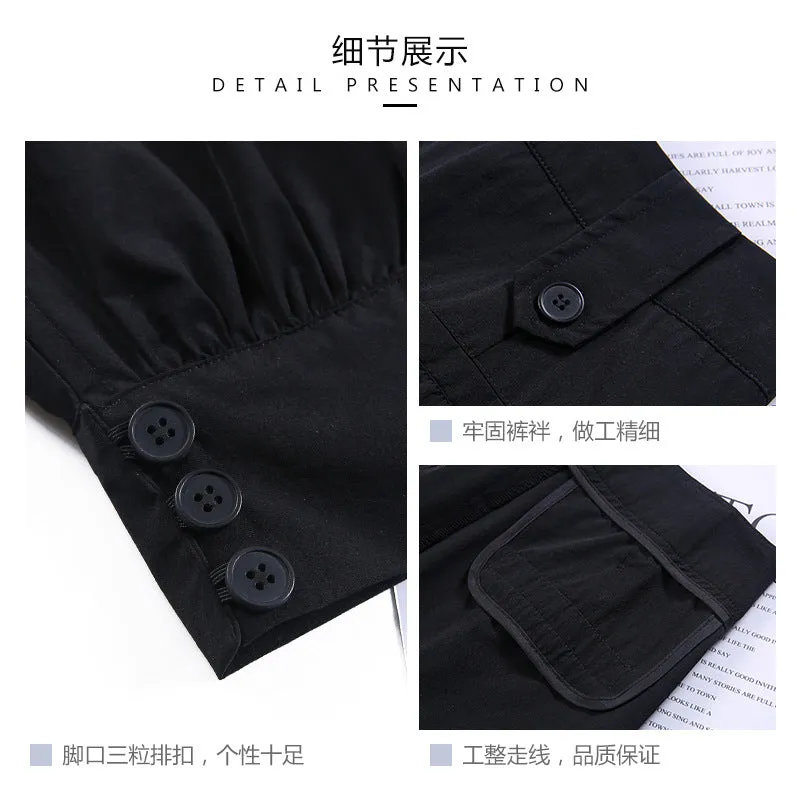 Black Quick-Drying Hip-Hop Pants Women Slim Look Summer Cargo Loose BF High Waist Thin Nylon Jogger Regular Pants