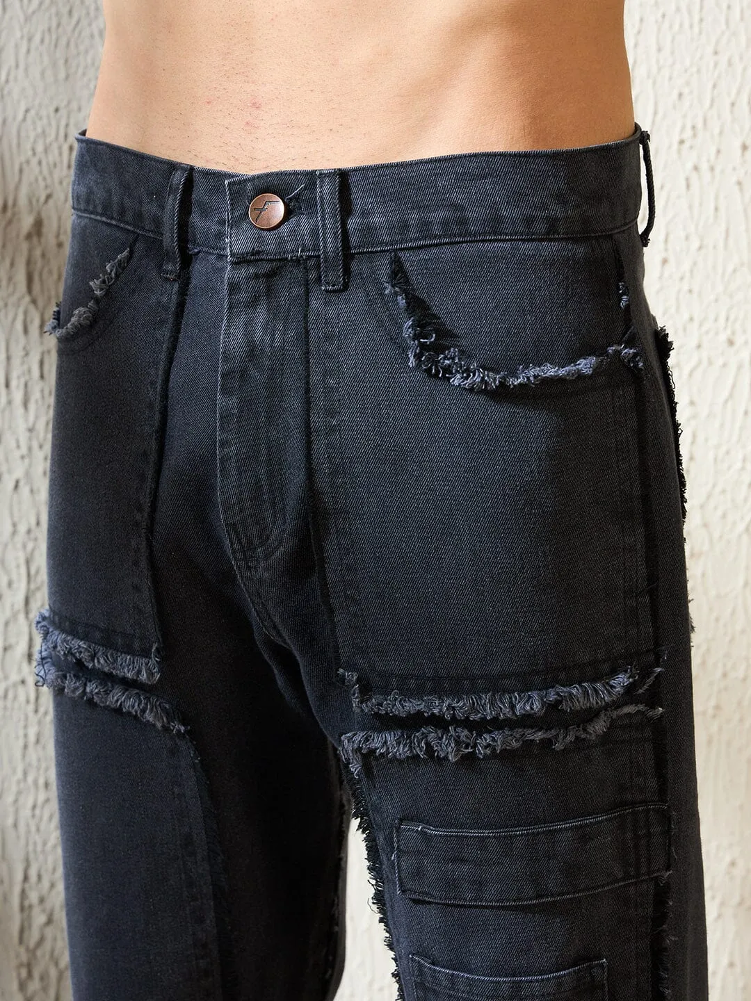 Black Raw Edge Panelled Denim