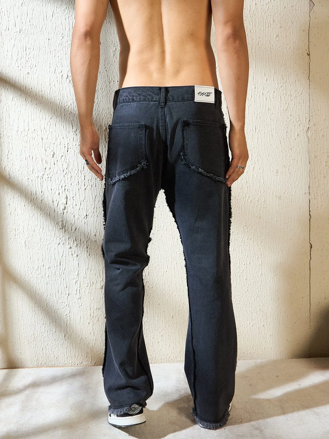 Black Raw Edge Panelled Denim