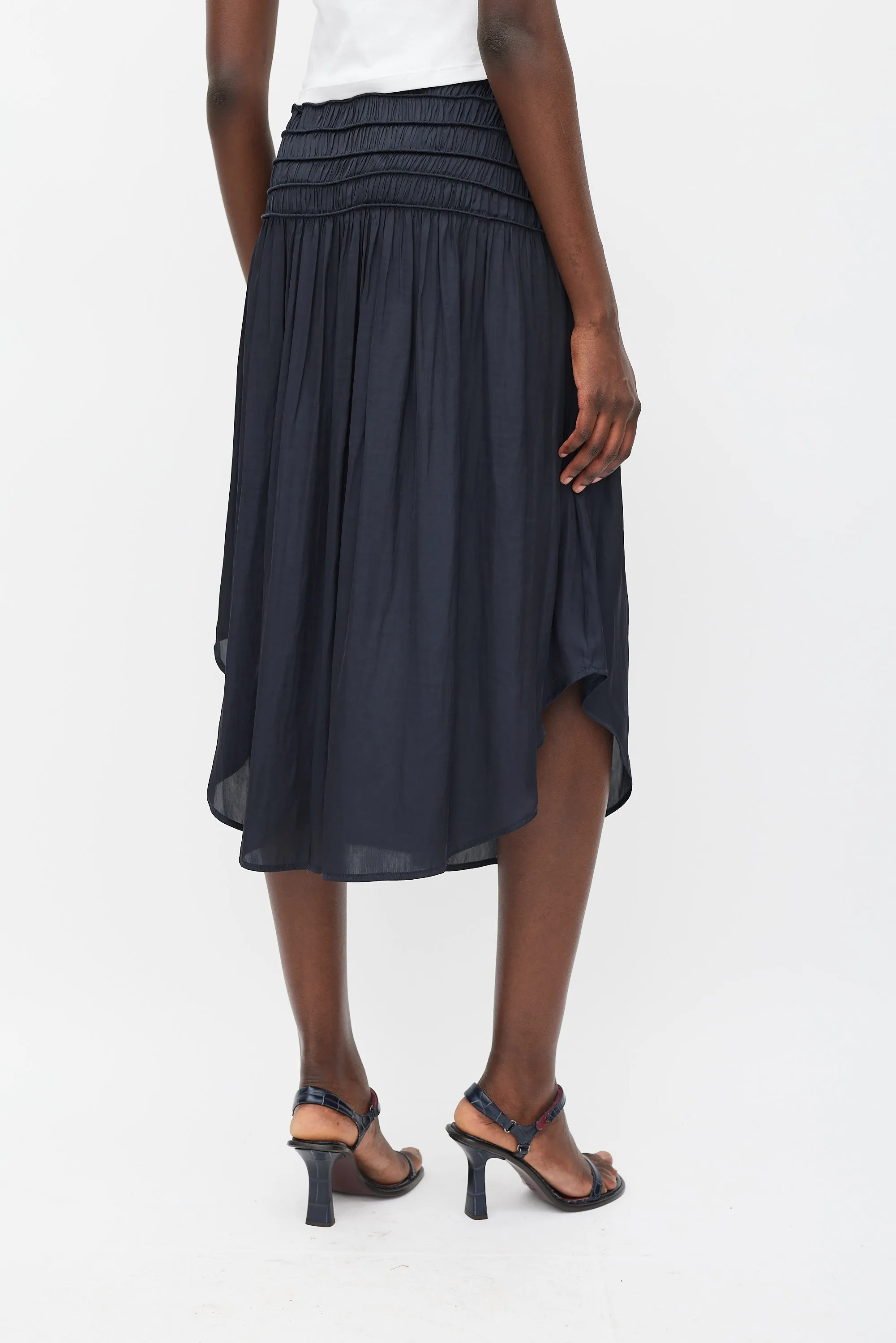 Black Satin Smocked Skirt