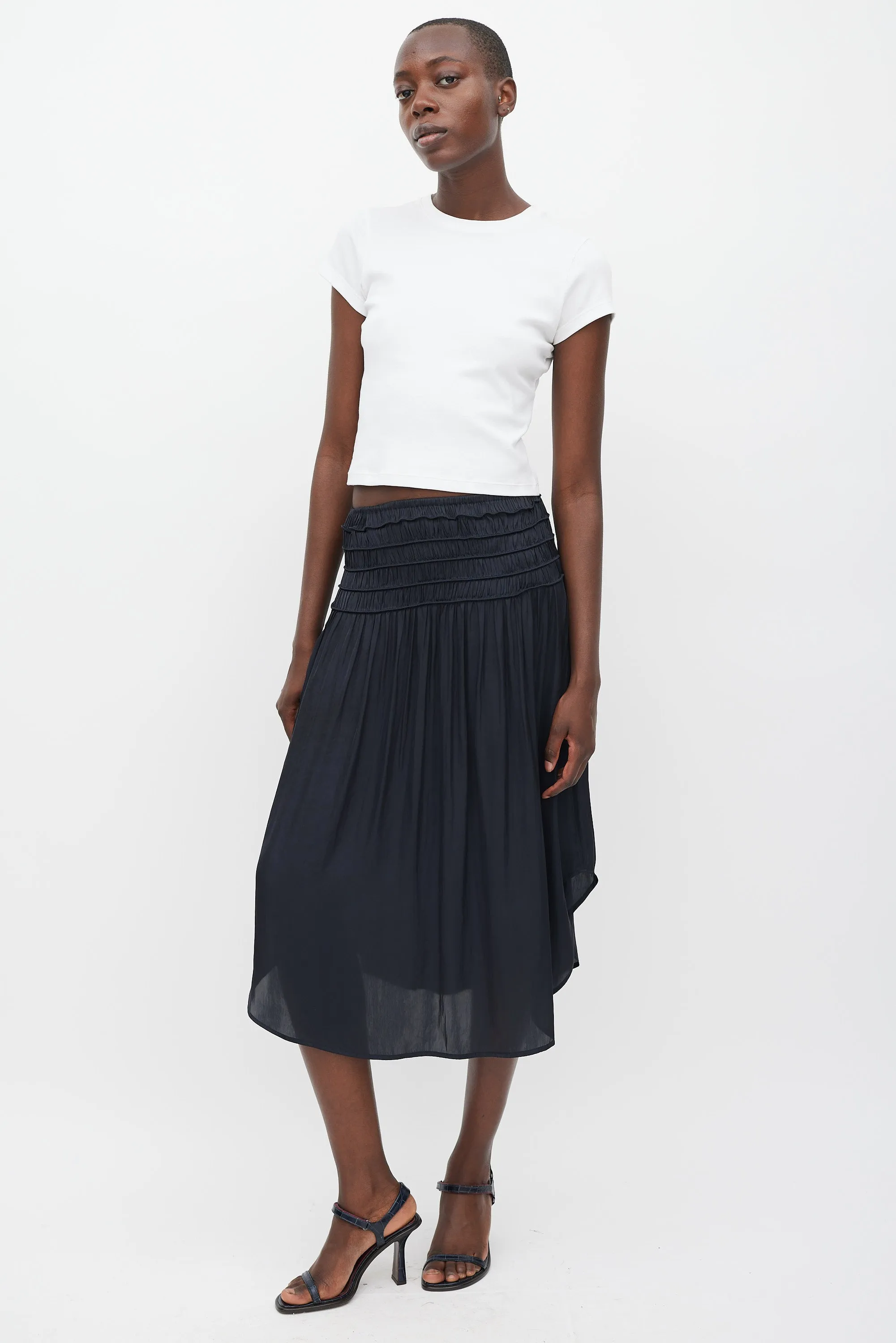 Black Satin Smocked Skirt