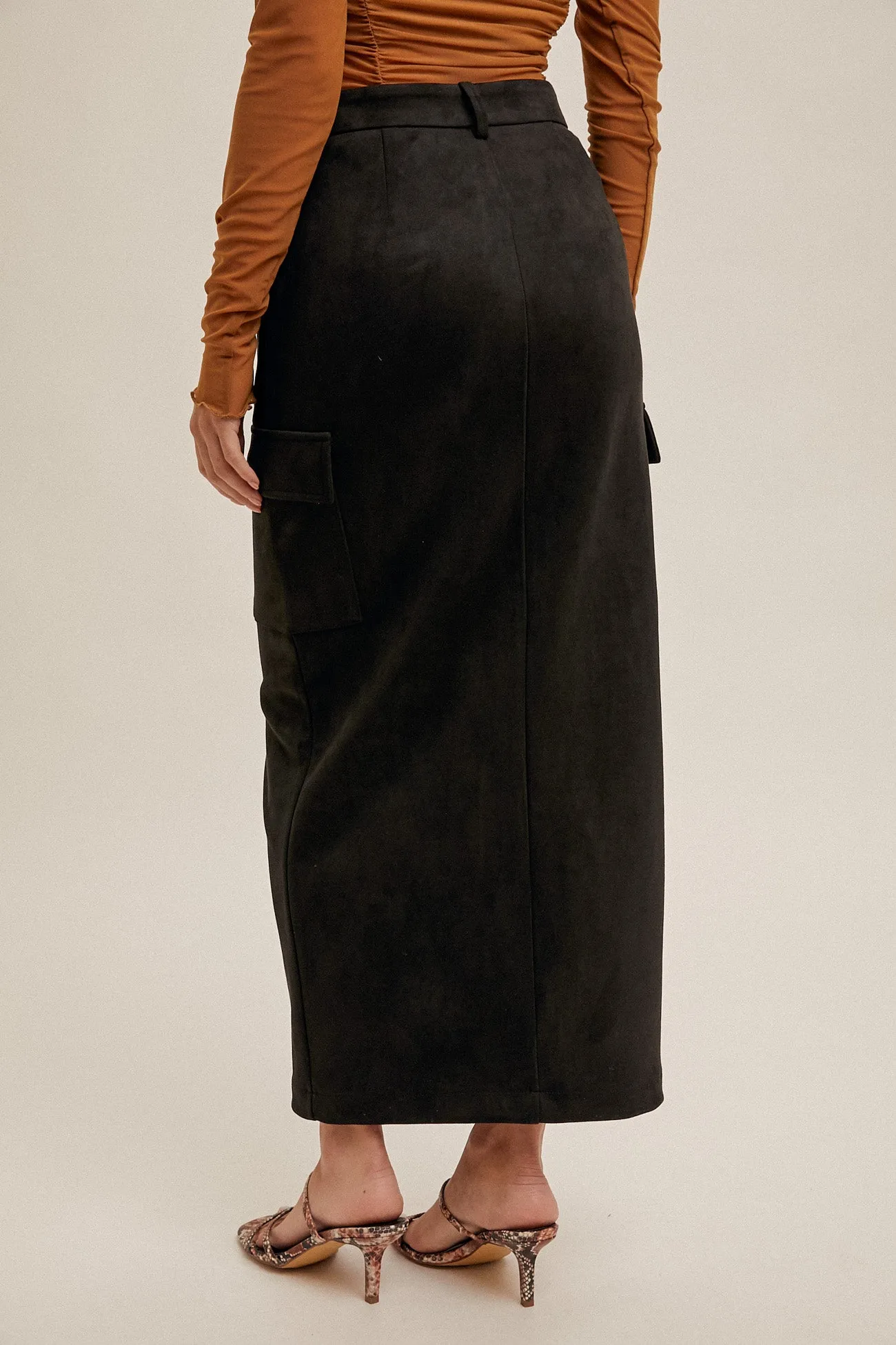 Black Suede Midi Skirt