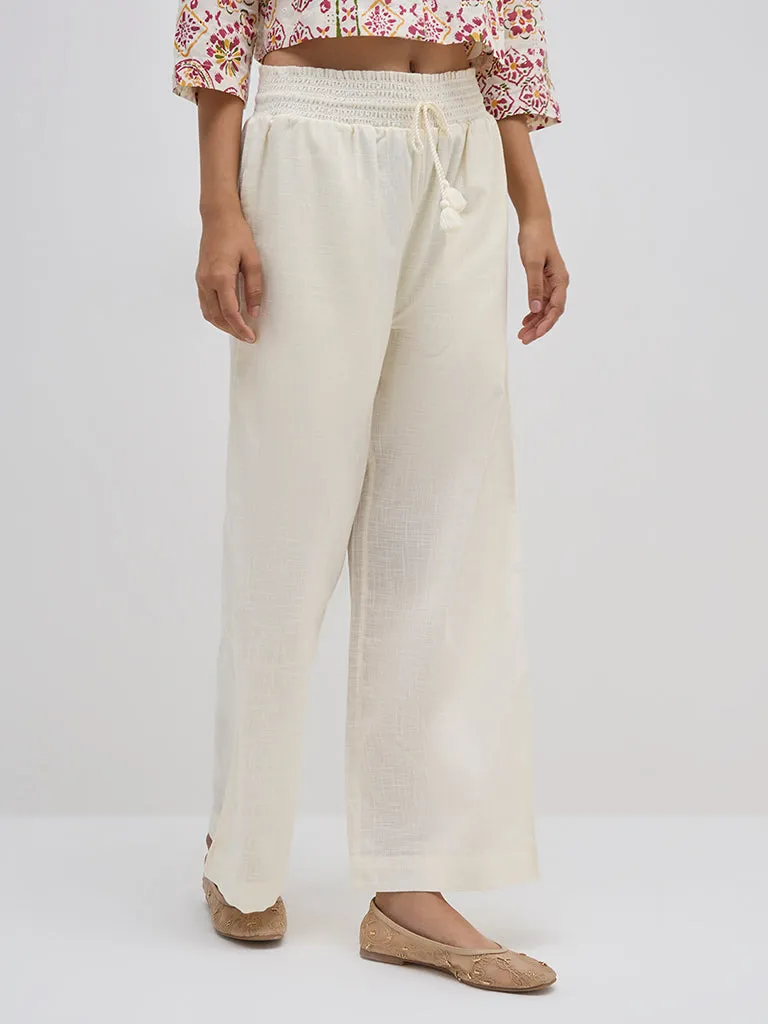 Bombay Paisley Ivory High-Rise Cotton Pants