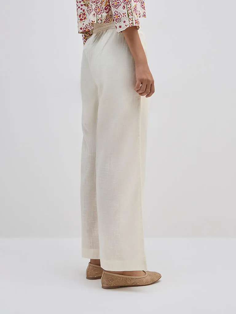 Bombay Paisley Ivory High-Rise Cotton Pants