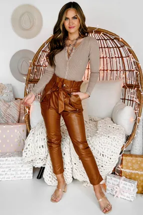 Brazen Behavior Faux Leather Paperbag Waist Pants (Camel)