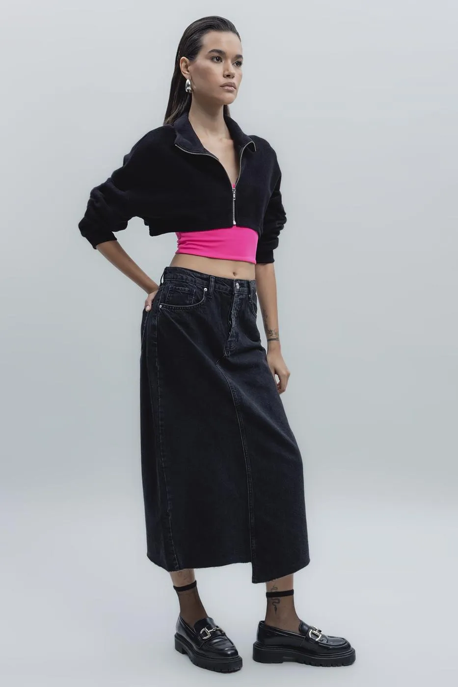 BSL Women Low Waist Midi Denim Skirt - Tulcea