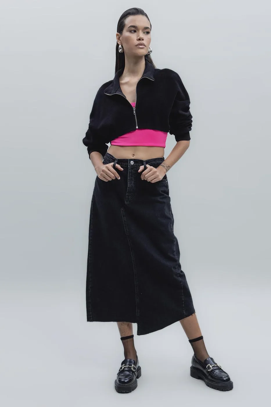 BSL Women Low Waist Midi Denim Skirt - Tulcea