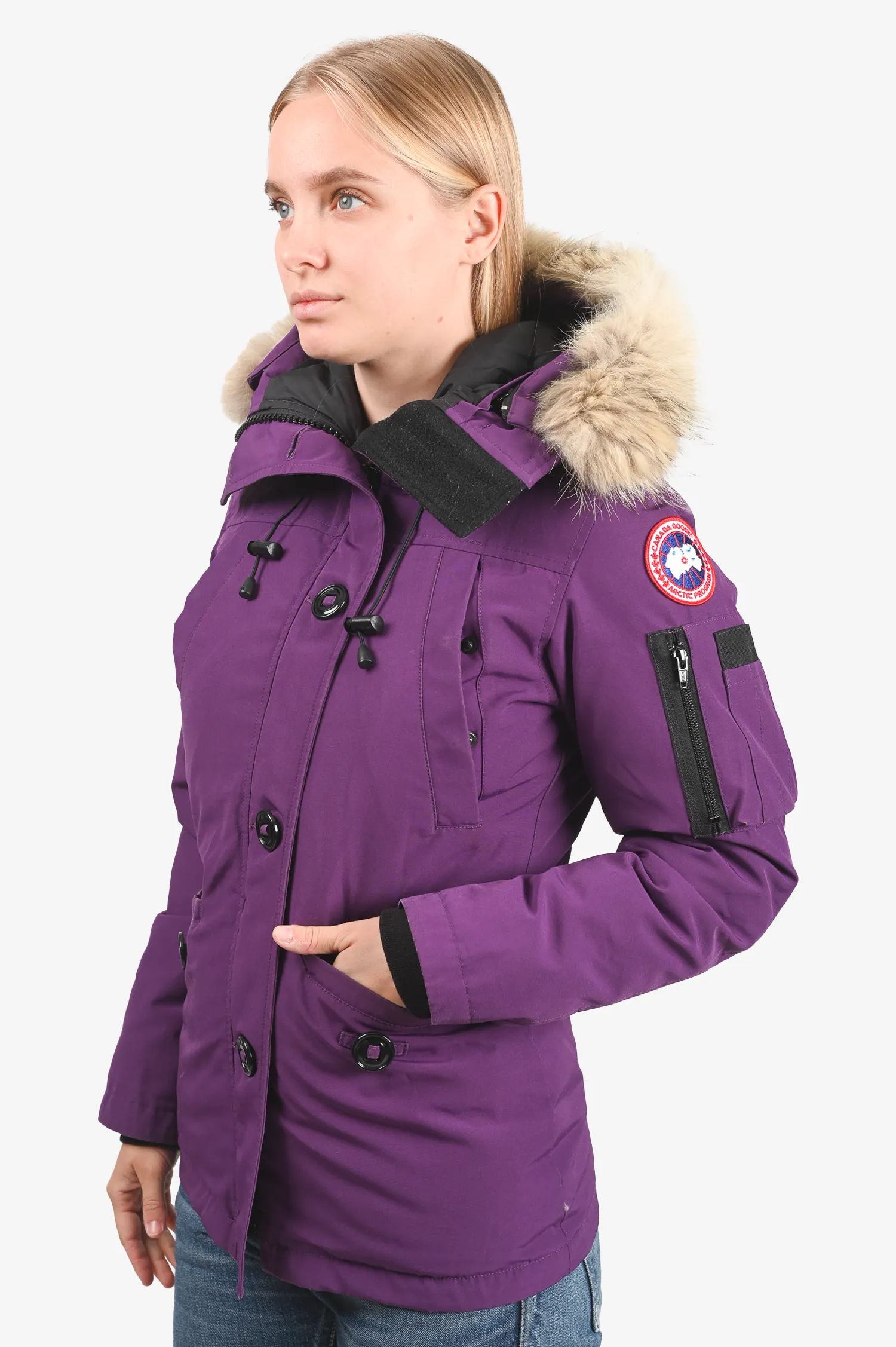 Canada Goose Purple 'Montebello' Puffer Jacket with Fur Hood Size XS