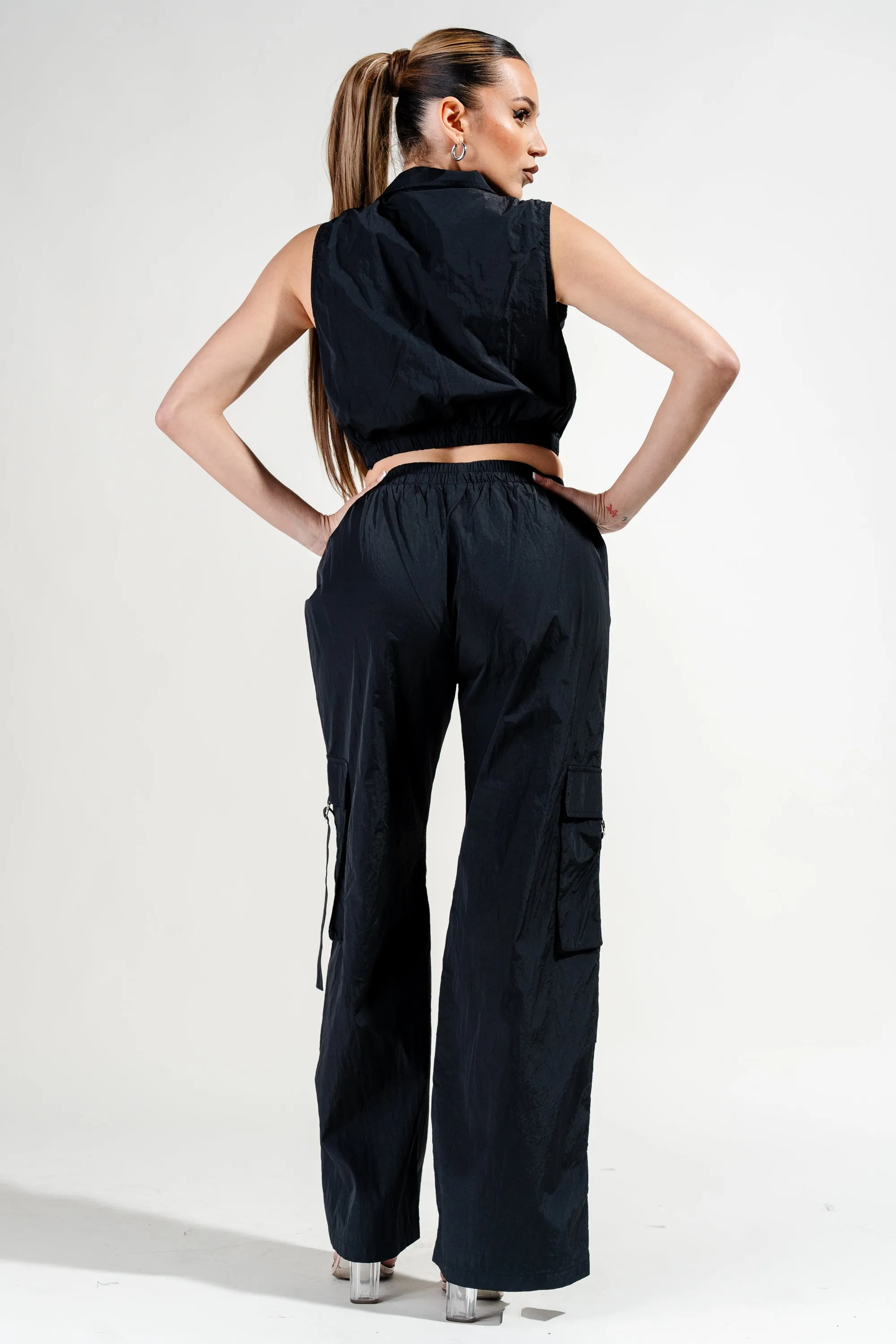 CARGO BIG POCKETS ZIPUP VEST TOP & CARGO PANTS SET