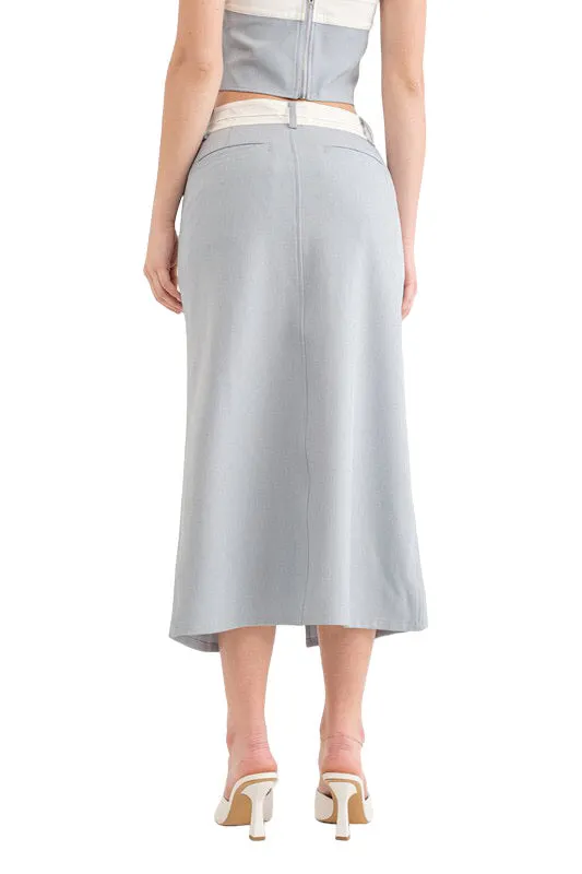 Caroline Colorblocked High Slit Midi Skirt