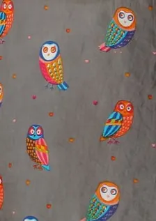 Charcoal Owls Tunic w/ Raspberry Trim