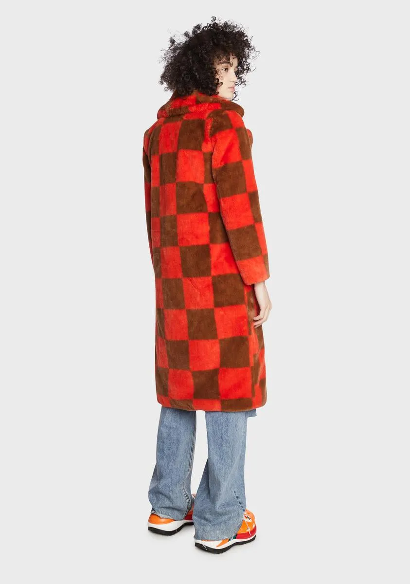Checkerboard Kai Faux Fur Coat