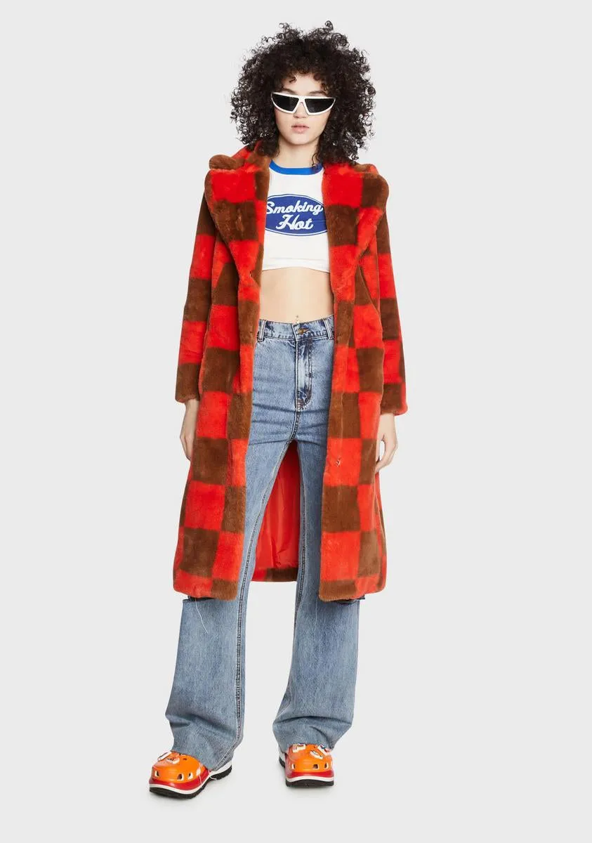 Checkerboard Kai Faux Fur Coat