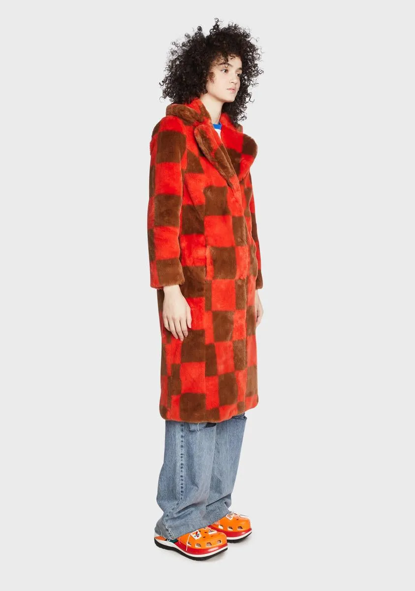 Checkerboard Kai Faux Fur Coat
