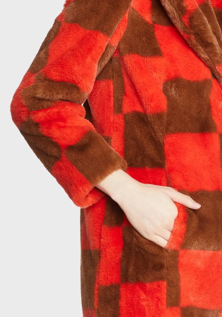 Checkerboard Kai Faux Fur Coat