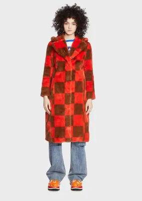 Checkerboard Kai Faux Fur Coat