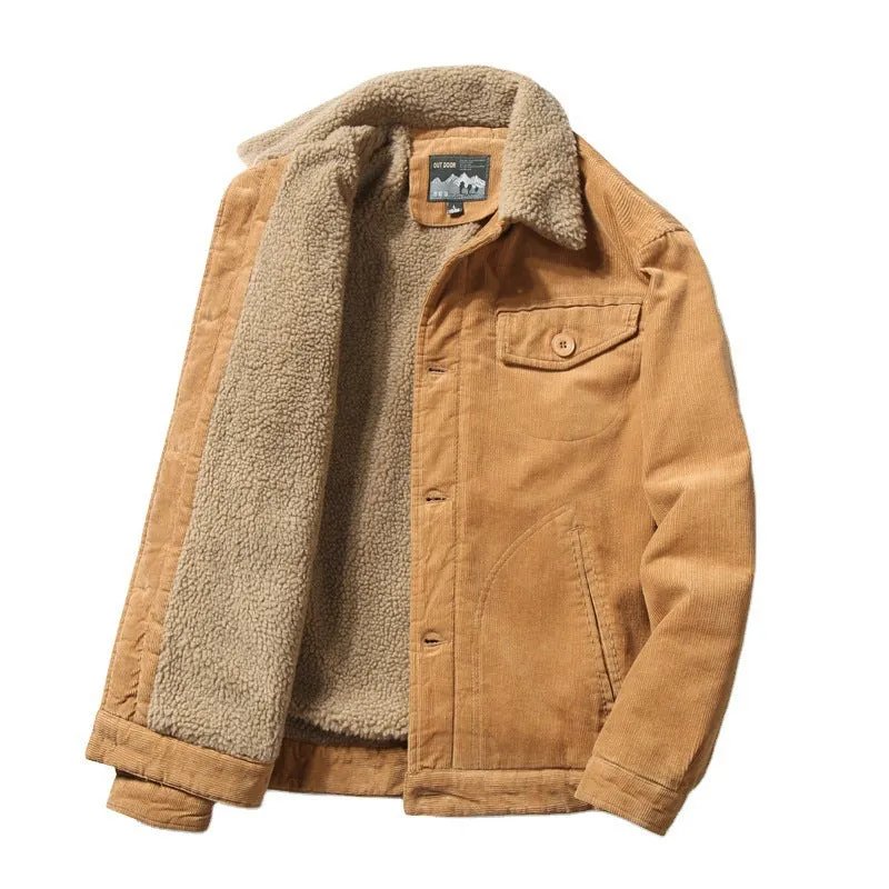 Corduroy fur collar jacket